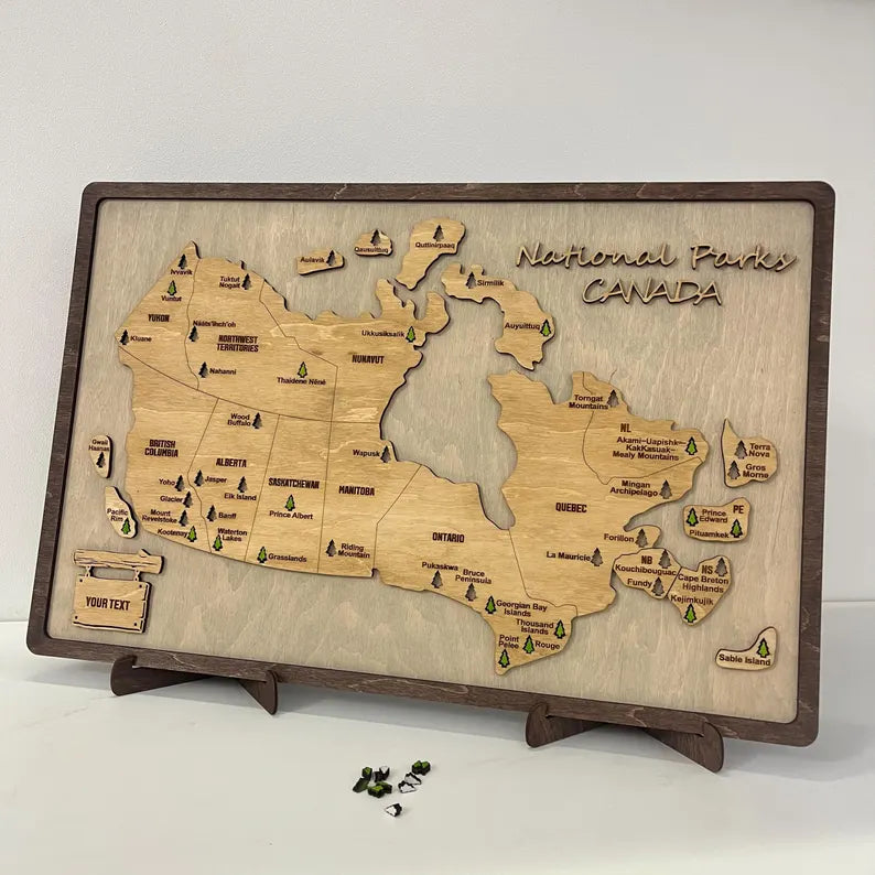 Personalized Canada National Park Map, Wooden Travel Map, Gift For Travelers