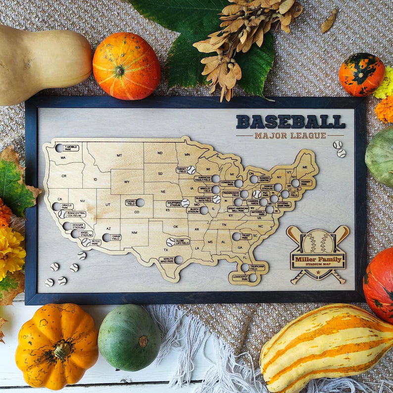 Personalized US Baseball Pro Pin Map, Baseball Lover Gift Ideas