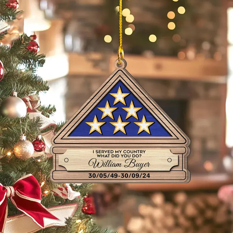 Personalized Folded Flag Memorial Wood Ornament, Military Christmas Ornaments