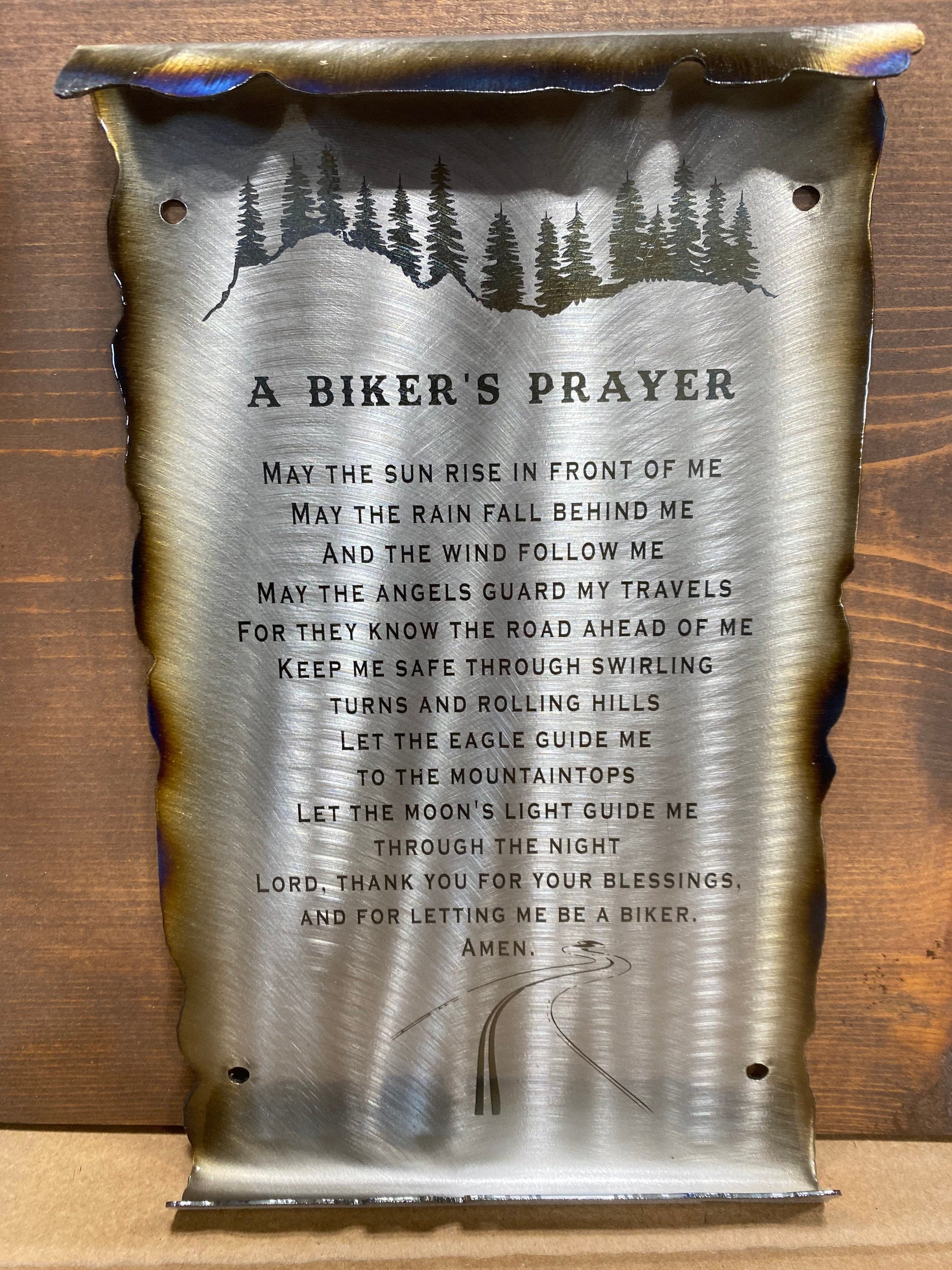 A Biker's Prayer Rustic Metal Scroll Sign, Motorcycle Rider Gift