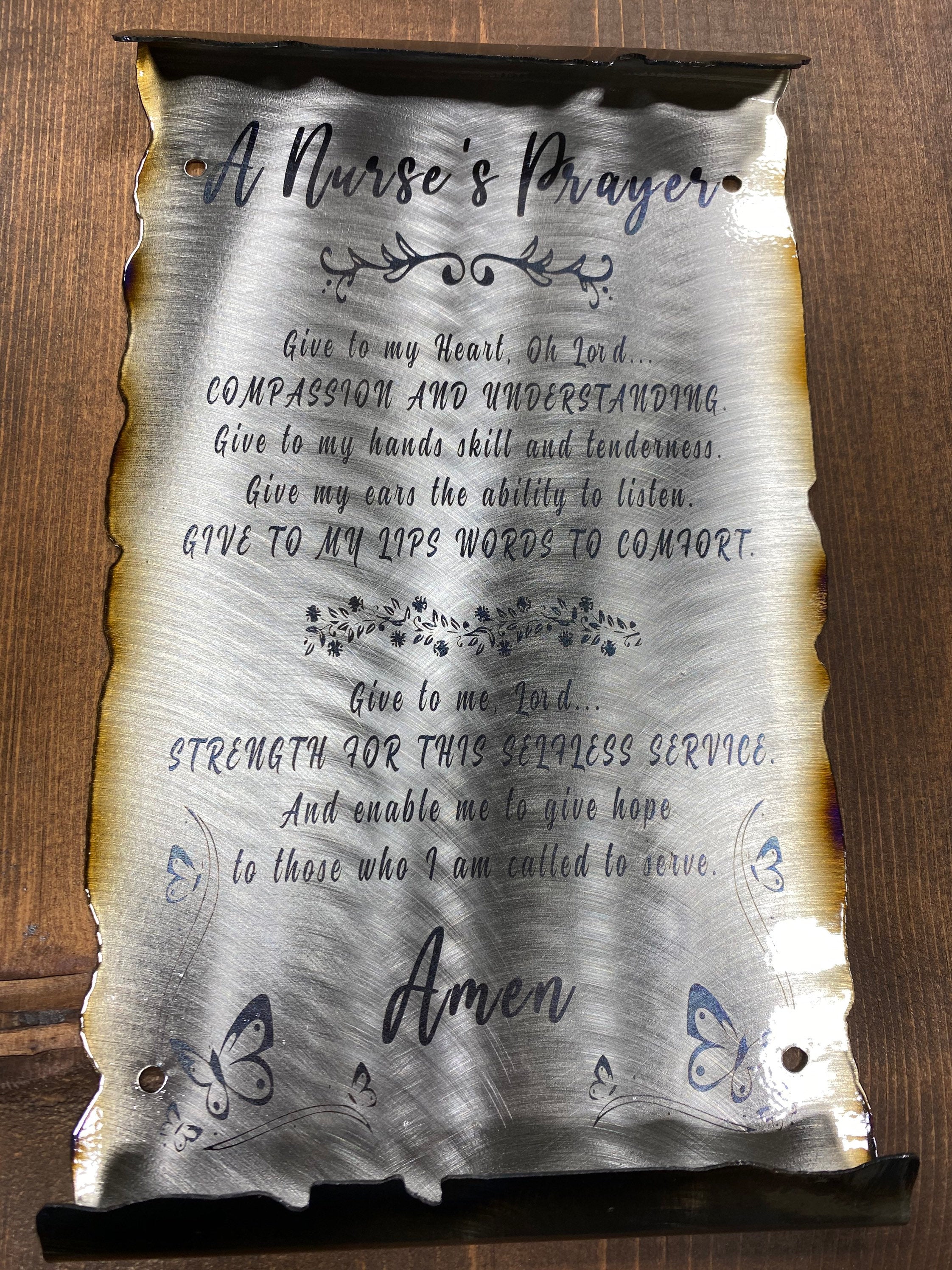 A Nurses Prayer Rustic Metal Scroll Sign, Gift For Nurse