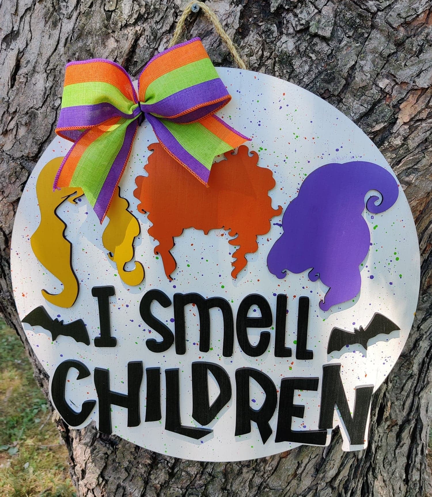 I Smell Children Witch Door Hanger Round Sign, Happy Halloween Decoration