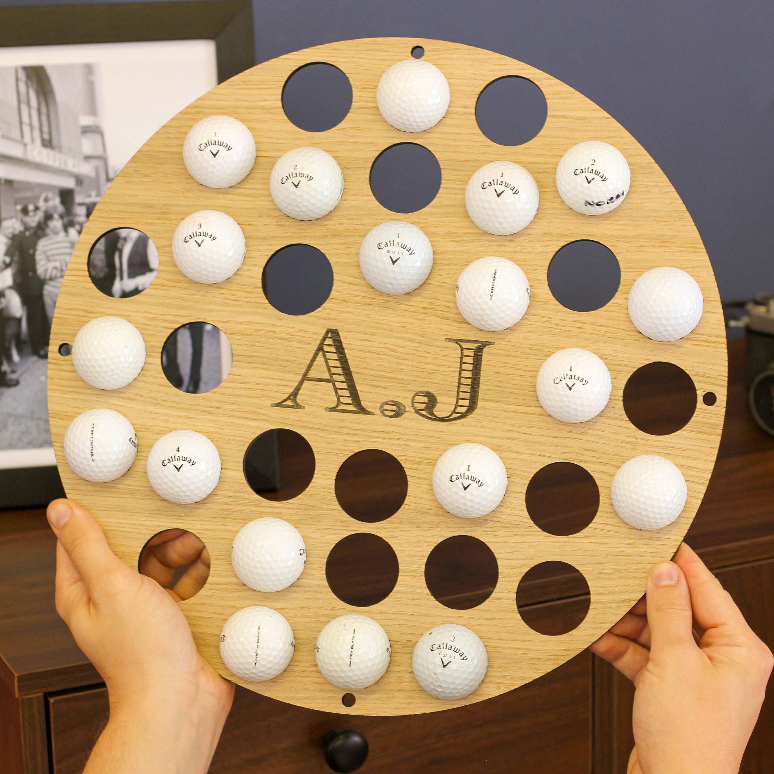 Personalized Initials Wooden Golf Ball Collector Wall Art, Golf Ball Display, Golfer Gift