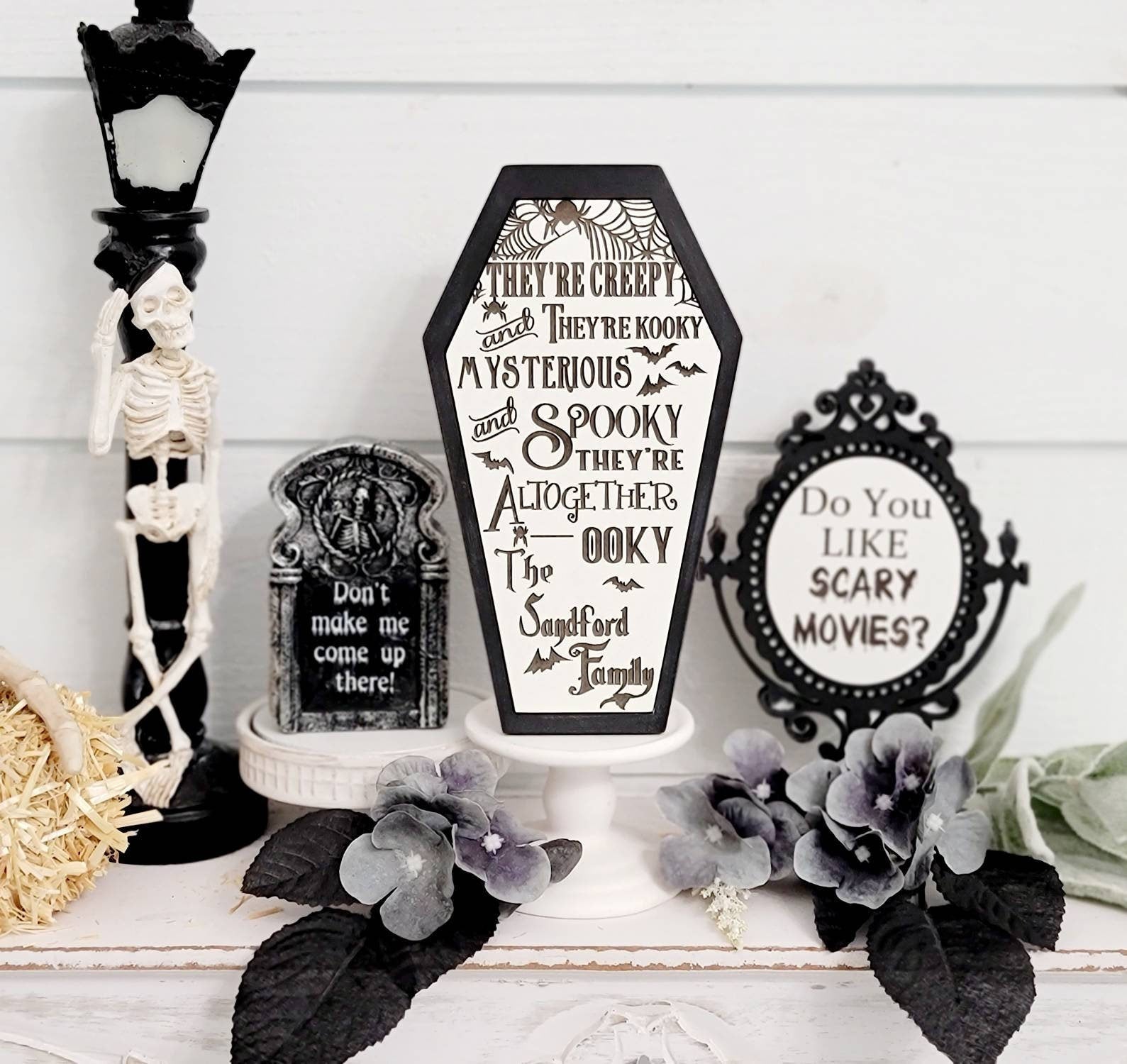 Mysterious and Spooky Altogether Kooky Personalized Wooden Sign, Halloween Decor