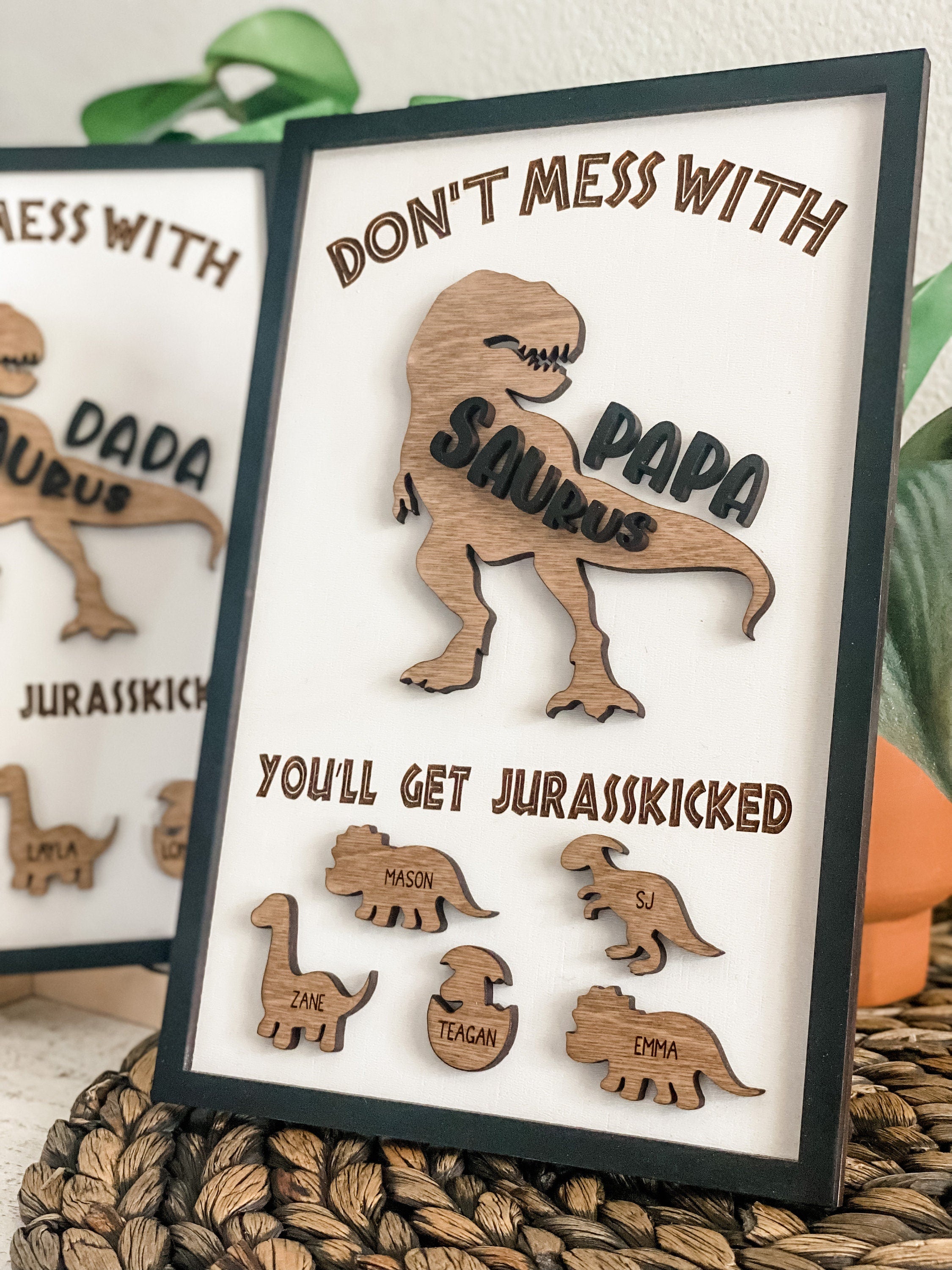 Don't Mess With Dada You'll Get Jurasslicked Personalized Dad Wood Sign, Gifts For Dad, Dinosaur Wood Sign Decor, Father’s Day gift