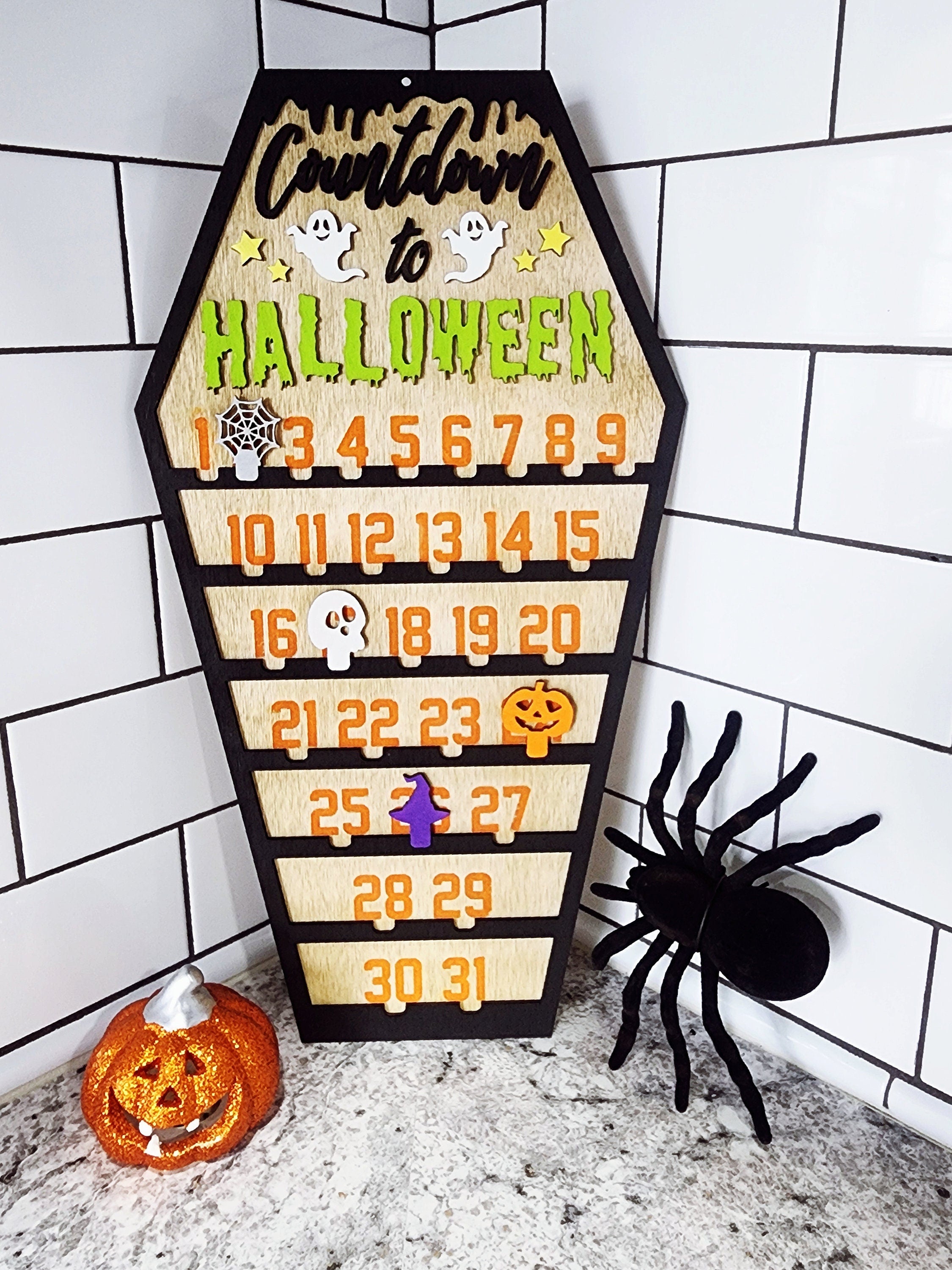 Halloween Countdown Wooden Calender, Spooky Countdown Advent Calender, Halloween Decor