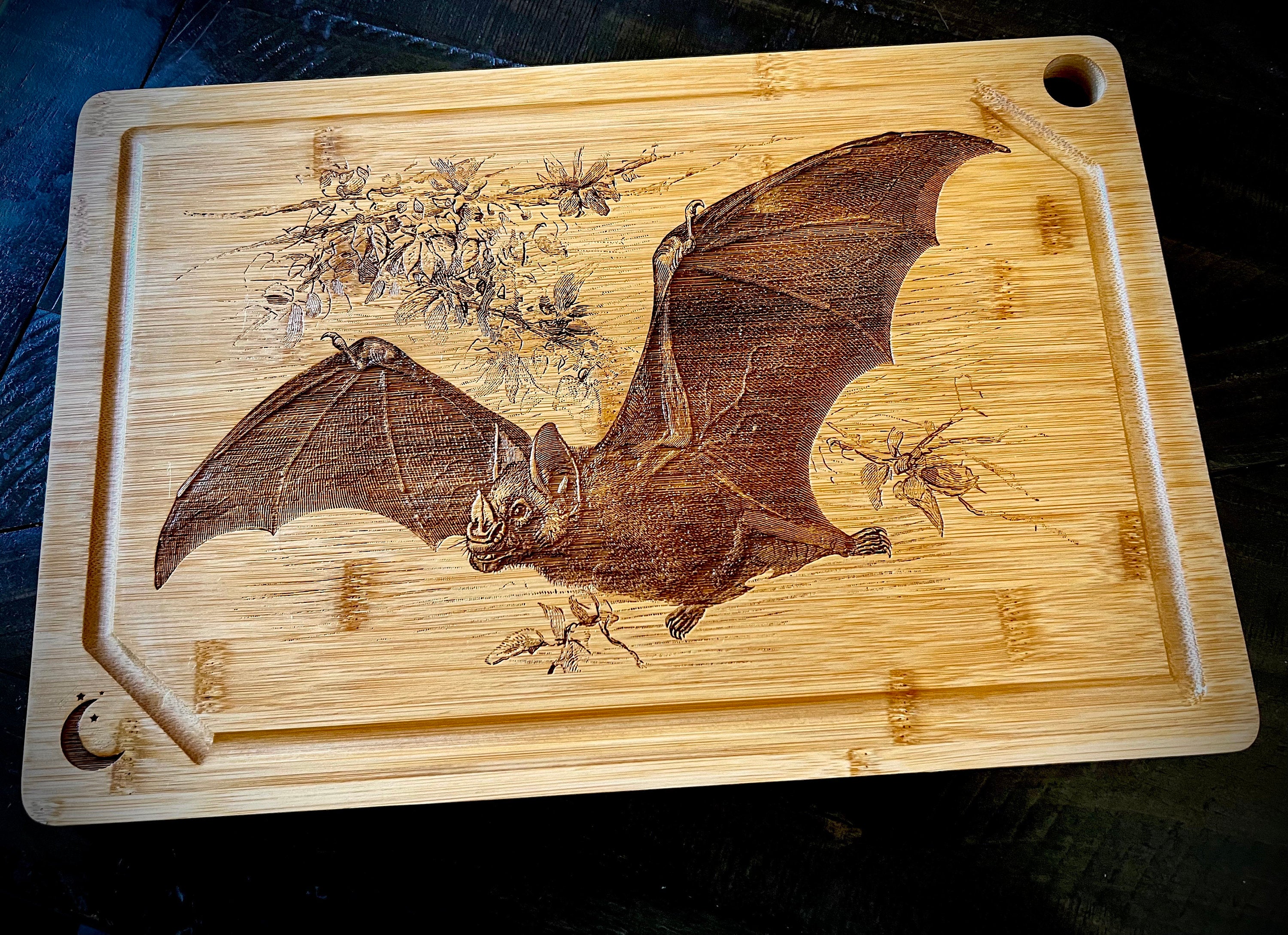 Classic Gothic Victorian Bat Engraved Cutting Board Kitchen Sign, Halloween Gifts