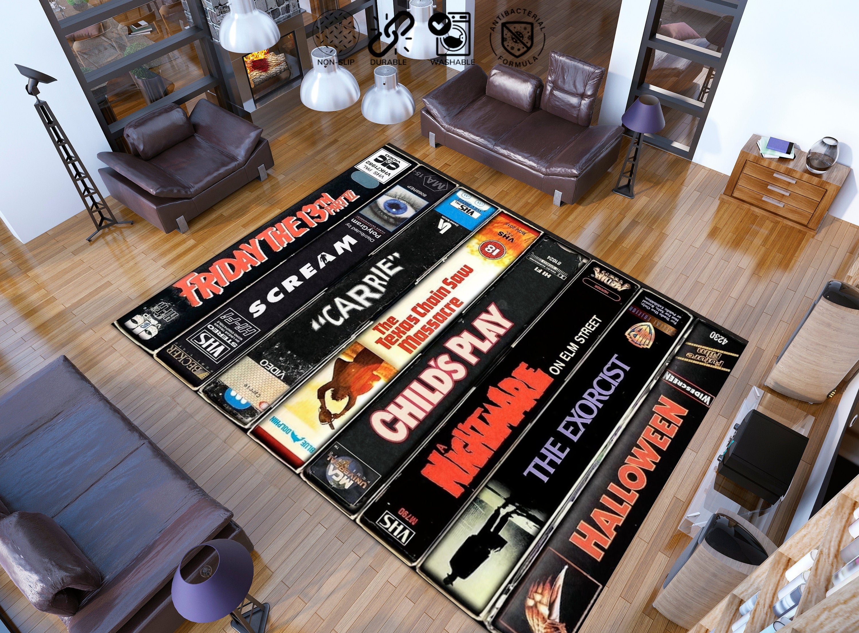 Horror Movie Themed Area Rug, Halloween Decor Indoor, Horror Movies Fan Gifts