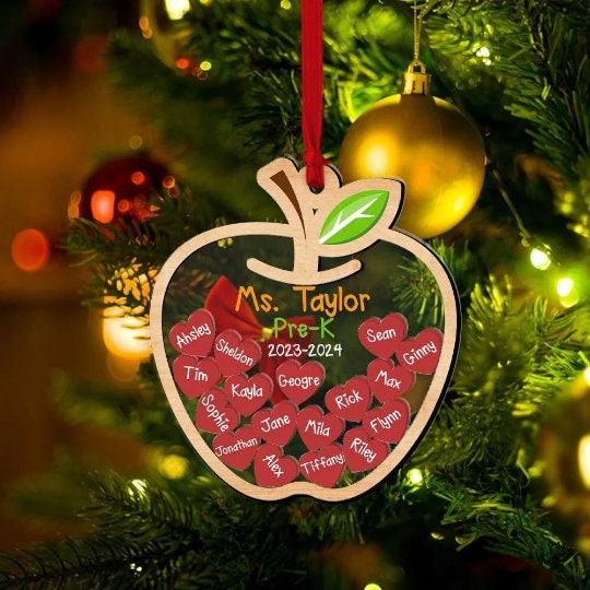 Personalized Teacher 4D Shaker Ornament, Christmas Apple Ornament, Back To School Gift