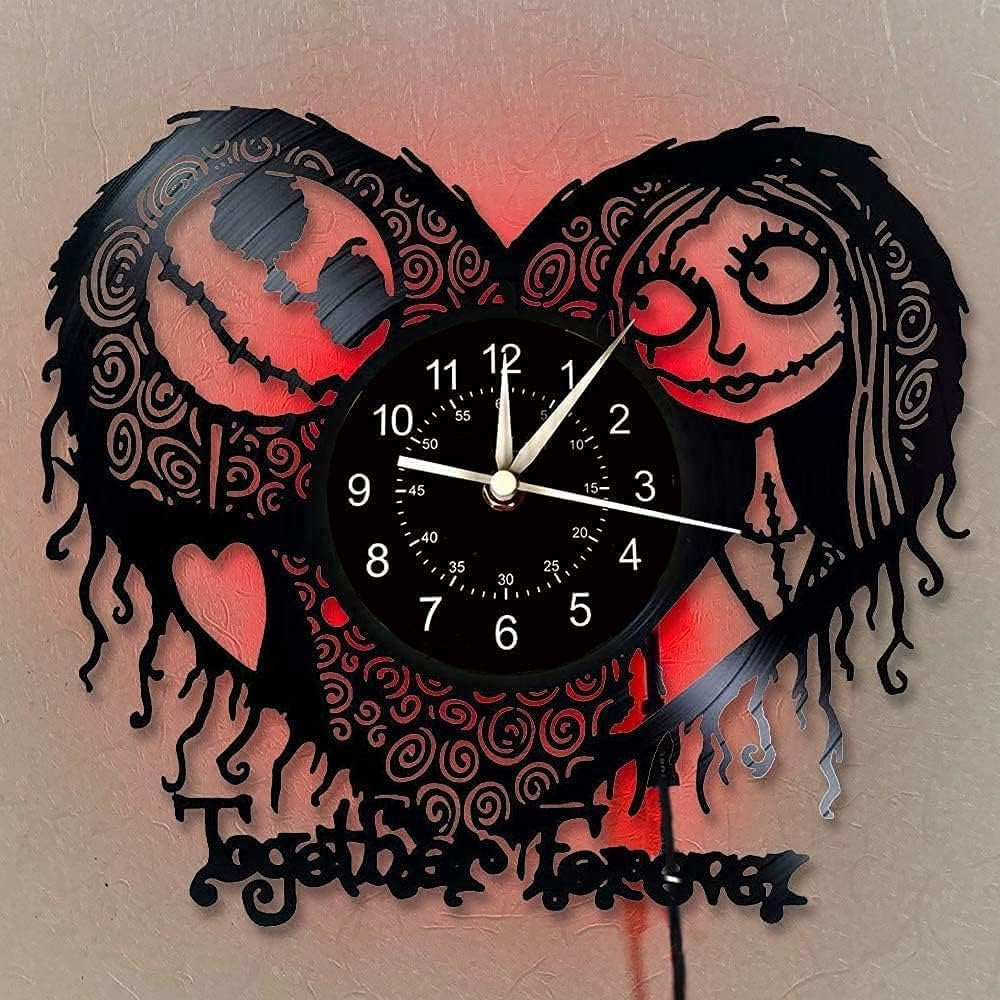 Jack Skellington And Sally Vinyl Record Wall Clock, Together Forever Wall Art For Bedroom