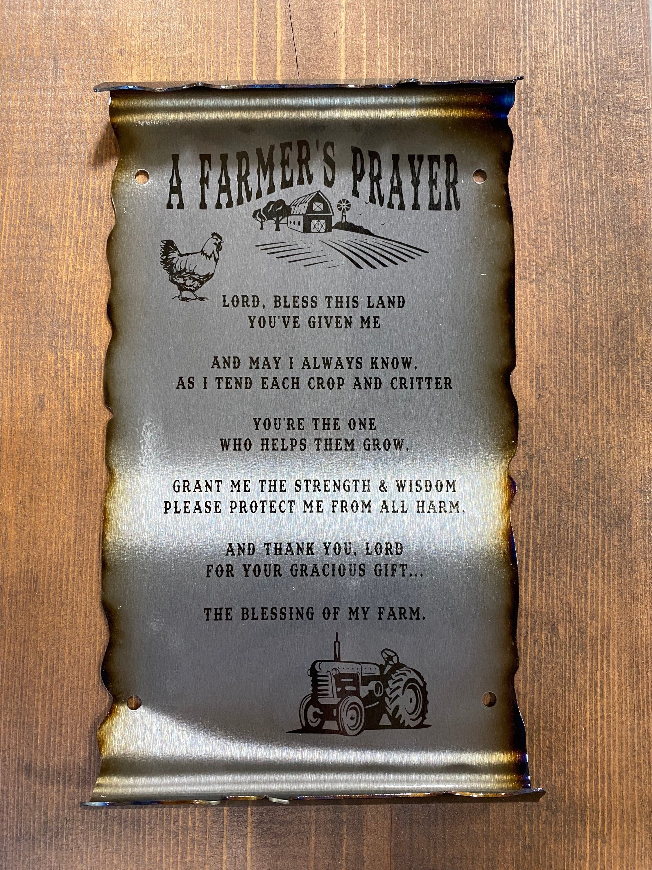 A Farmer's Prayer Rustic Metal Scroll Sign, Rustic Farmhouse Decor