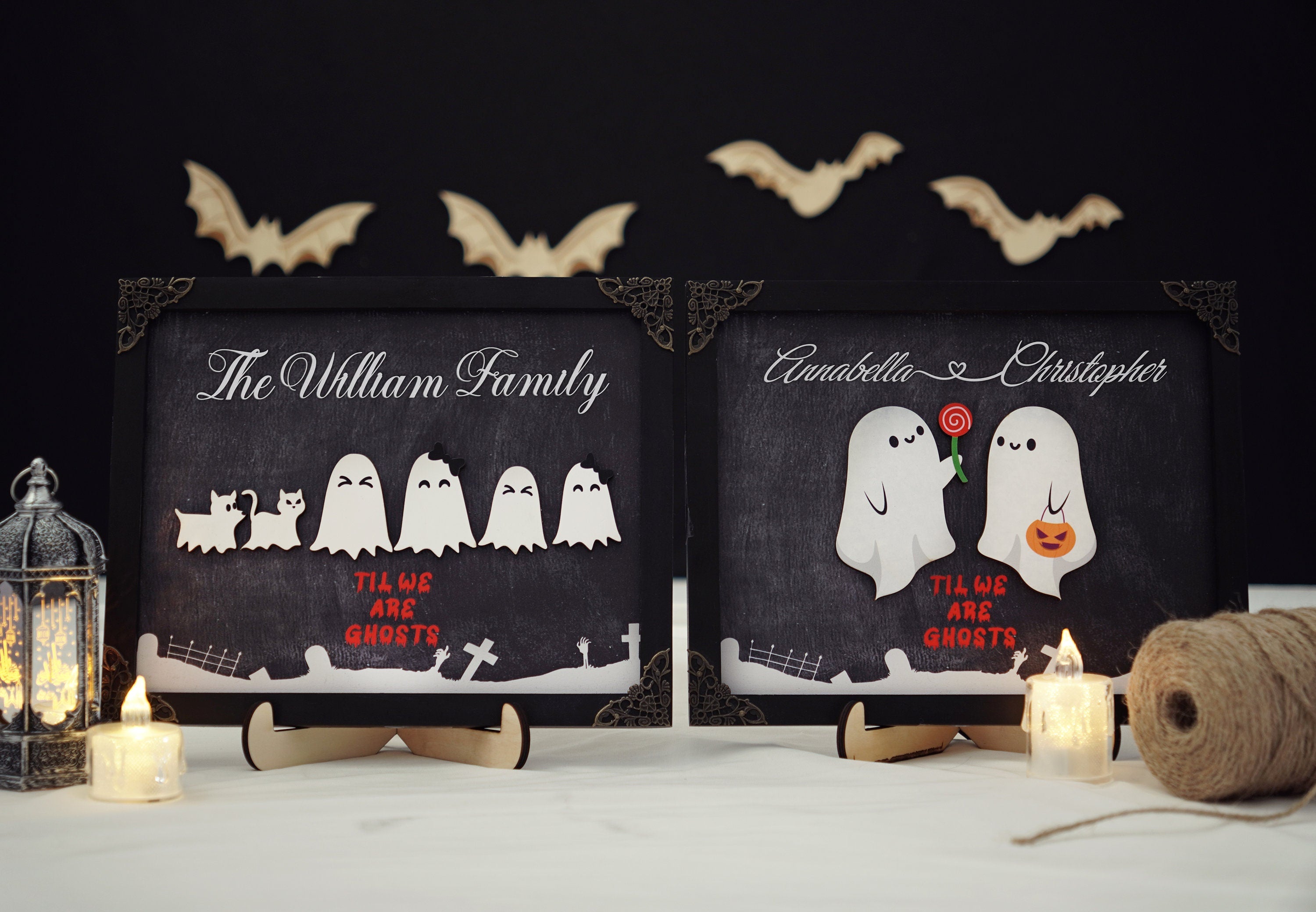 Til We  Are Ghosts Personalized Pumpkin Spooky Family/Couple Sign, Halloween Decor