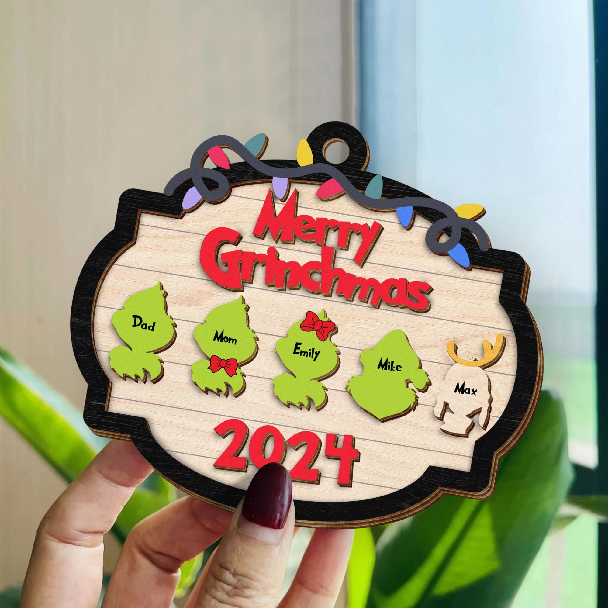 Merry Grinchmas 2024 Personalized Family Wooden Christmas Signs, Grinch Christmas Decorations