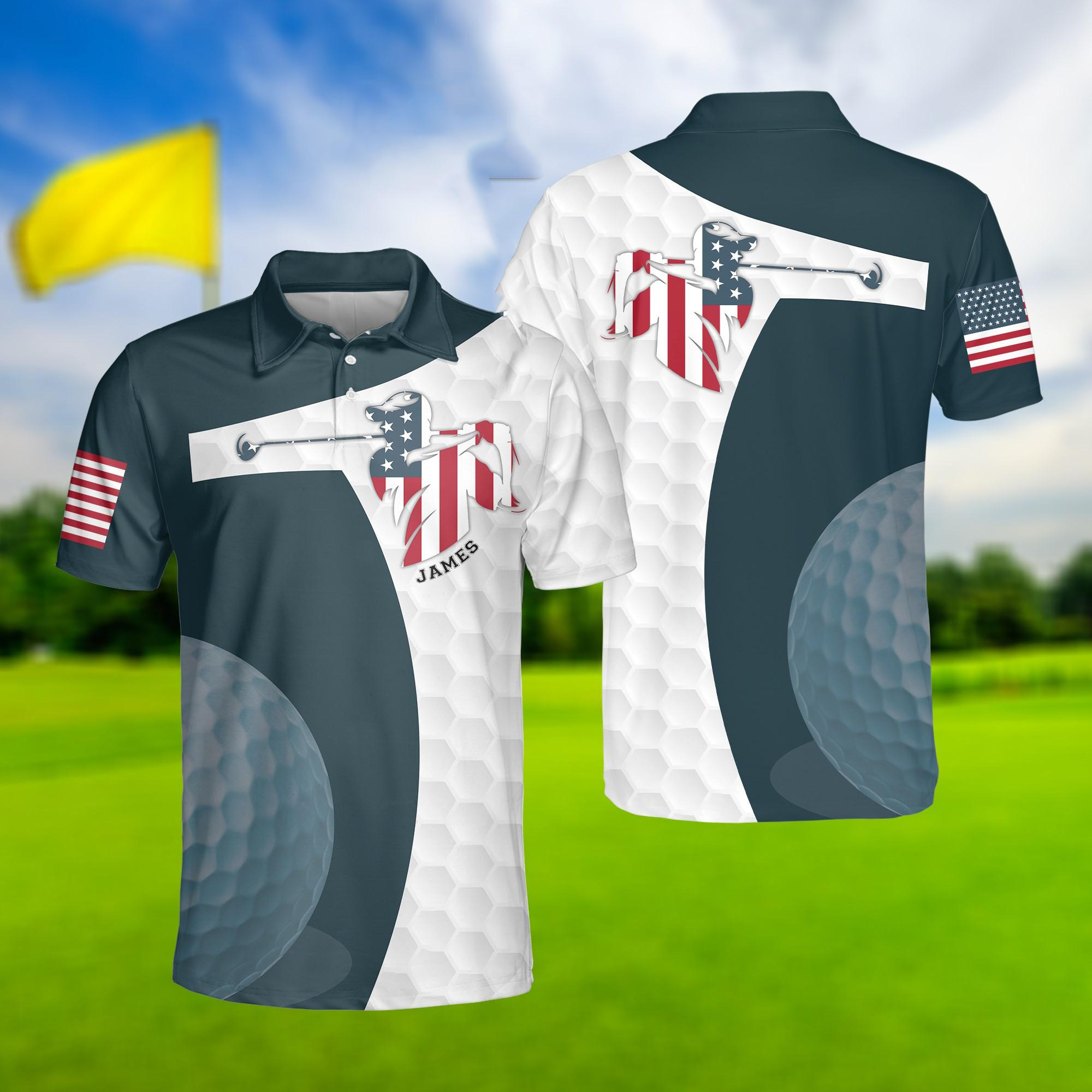 Patriotic Golf Polo Shirts, Golf Shirt for Men, Long Sleeve Golf Shirts, Golf Polos