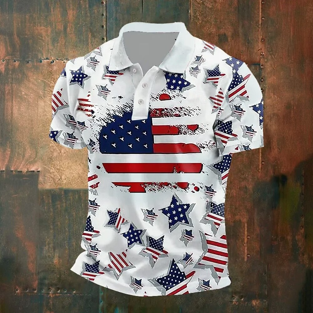 US Flag Pattern Red White Blue Stars And Stripes 250 Years Patriotic Polo, 4th Of July Men's Shirt