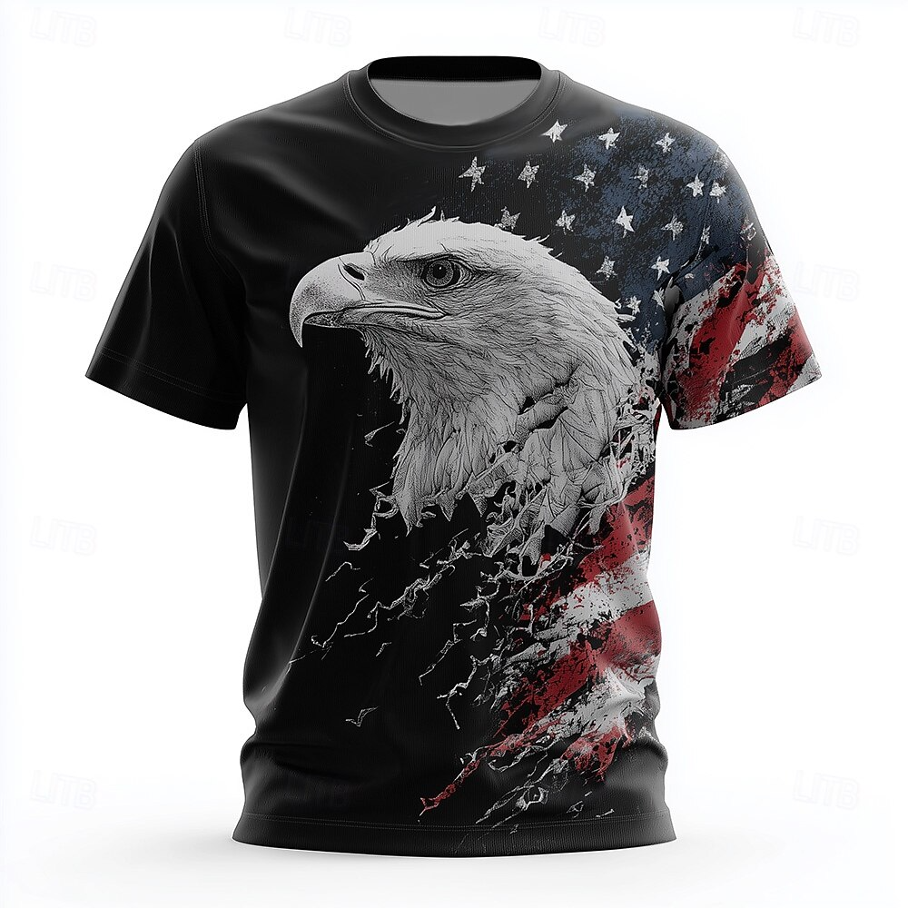 American Flag Bald Eagle Shattering Effect 250 Years Black Patriotic T-Shirt, 4th Of July Men's Shirt