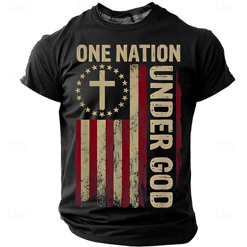 One Nation Under God Faith Cross 250 Years Black Patriotic T-Shirt, 4th Of July Men's Shirt