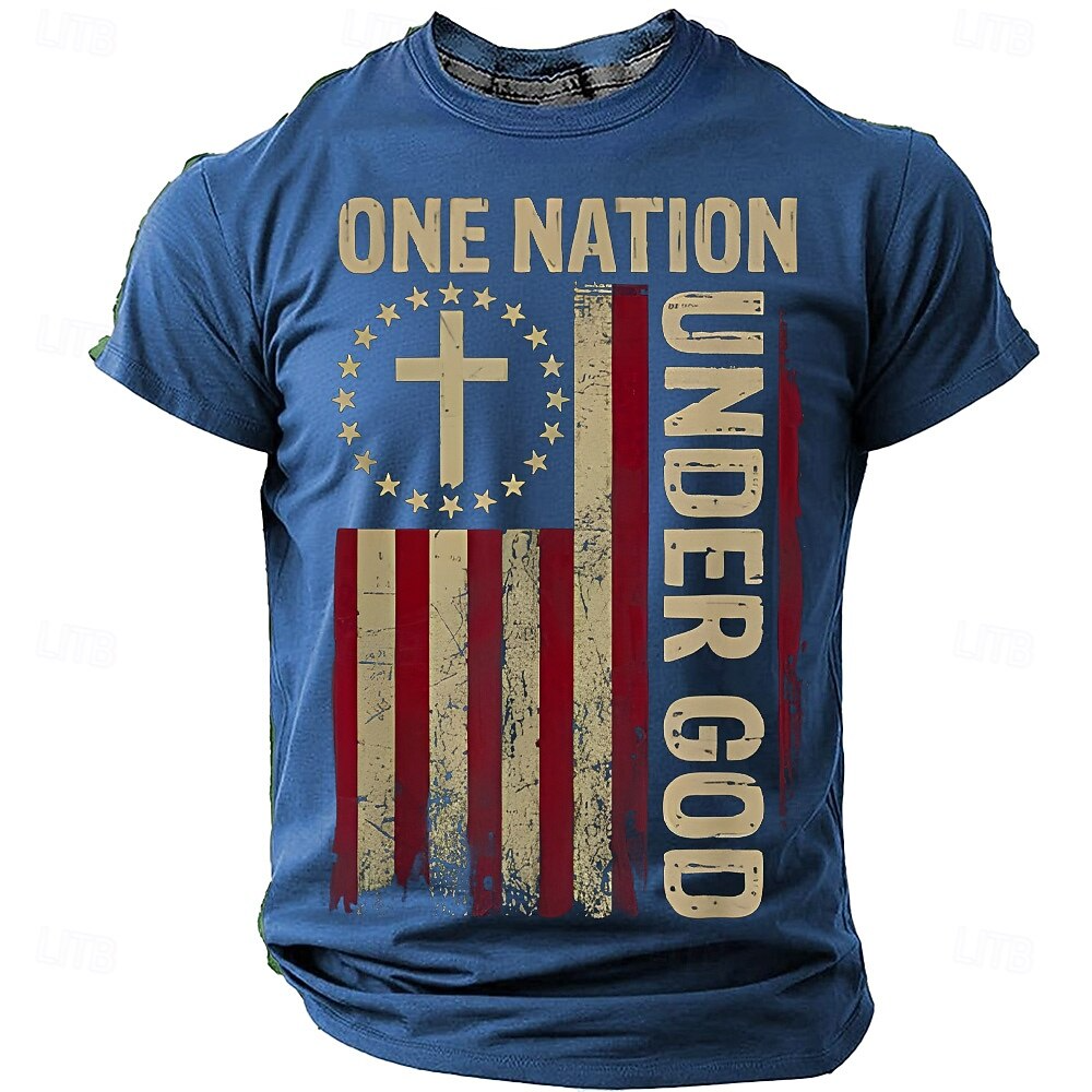 One Nation Under God Faith Cross 250 Years Blue Patriotic T-Shirt, 4th Of July Men's Shirt