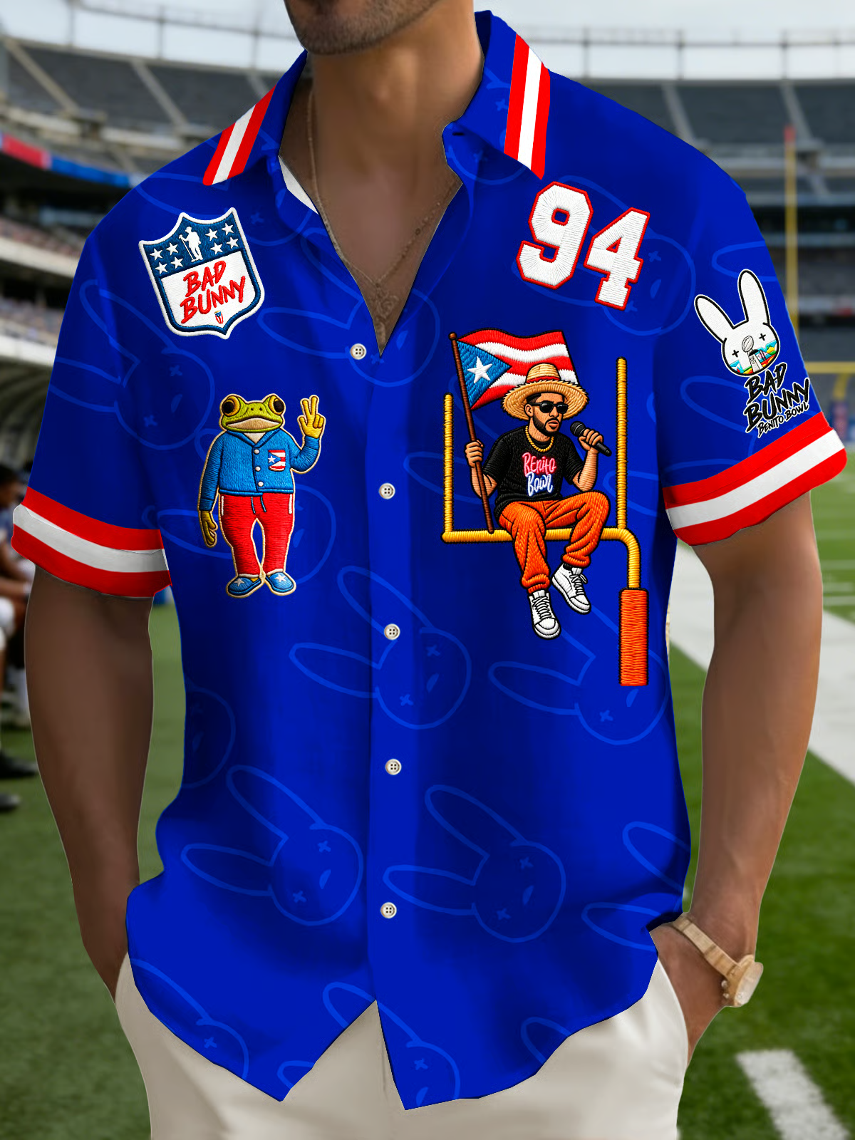 Bad Bunny Here For The Benito Bowl Hawaiian Shirt, Bad Bunny Bowl Shirt, Puerto Rico Football Shirt