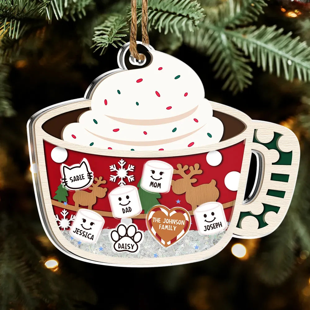 Custom Hot Cocoa Christmas Wood Ornament, Family Gift Ideas For Christmas, Custom Acrylic Shaker Ornament