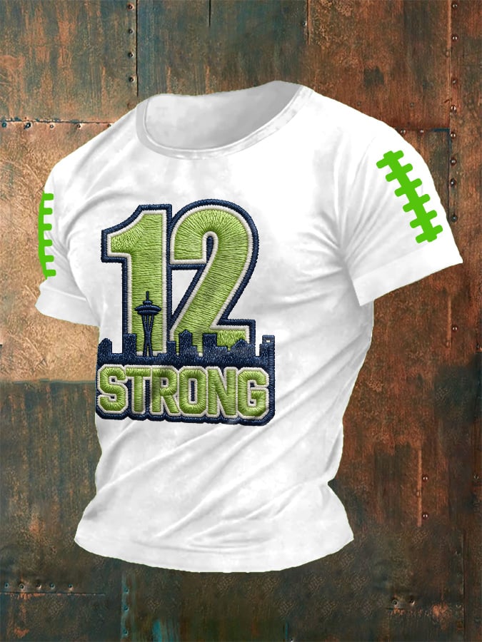 12 Strong Football American Football Team Print T-Shirt, Long Sleeve Football Shirt, Gift Ideas For Football Fans