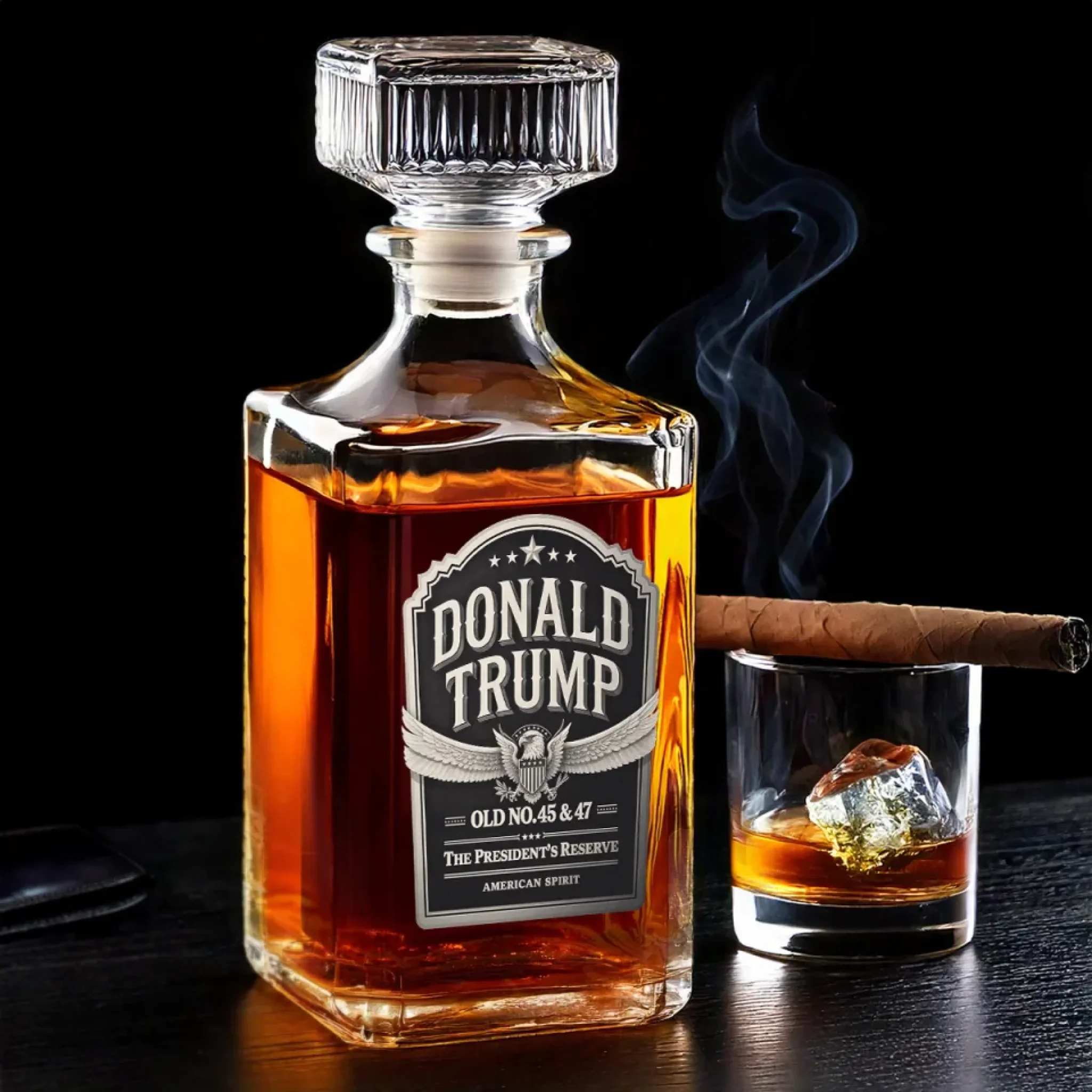 The President's Reserve, American Spirit Whiskey Decanter Set American Glassware Wine Glasses Set