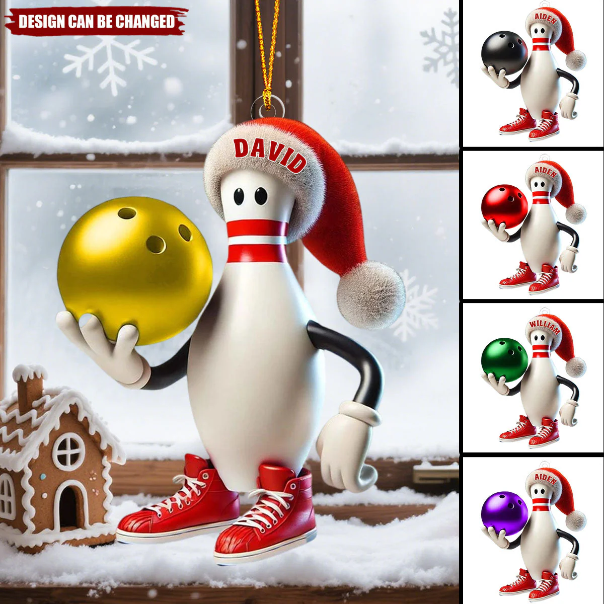 Custom Name Bowling Set Acrylic Ornament, Bowling Guy Cool Christmas Ornament, Bowling Christmas Unique Gift