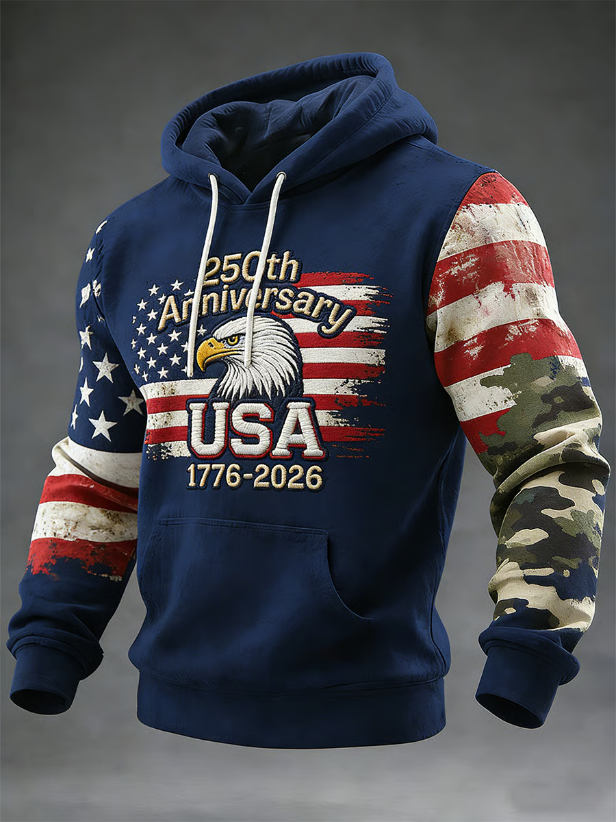 America 250th Anniversary Hoodie, Independence Day 1776–2026 Apparel, Blue Hooded Jumper 4th Of July Gift