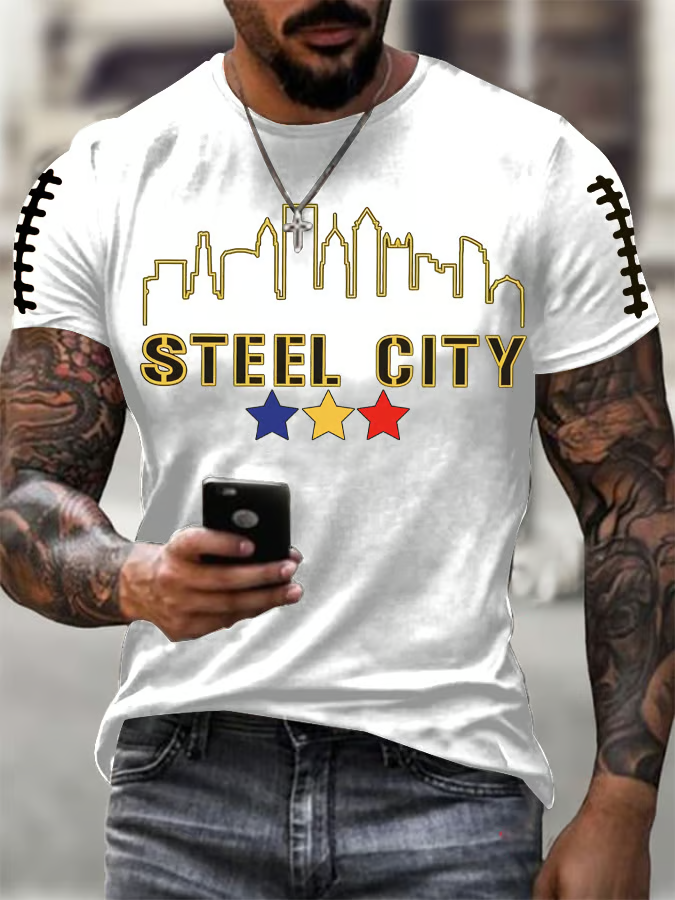 Mens Steel City Football Tee, Football Vneck Shirt, American Football Jersey, Game Day Shirt