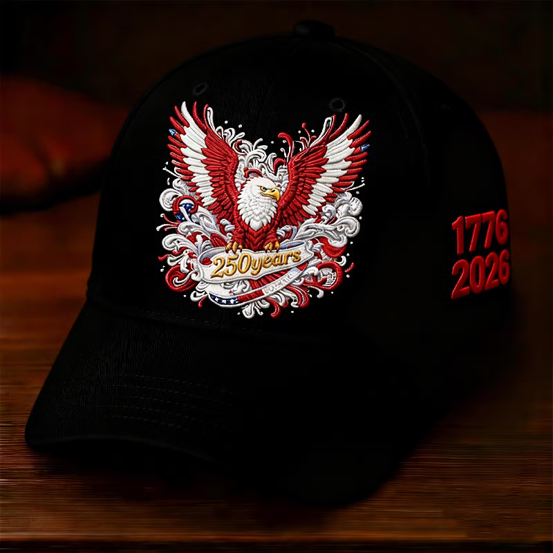 Unisex Casual Print American Birthday Patriotic Black Hat, United States Of America 1776-2026 250th Anniversary Classic Cap