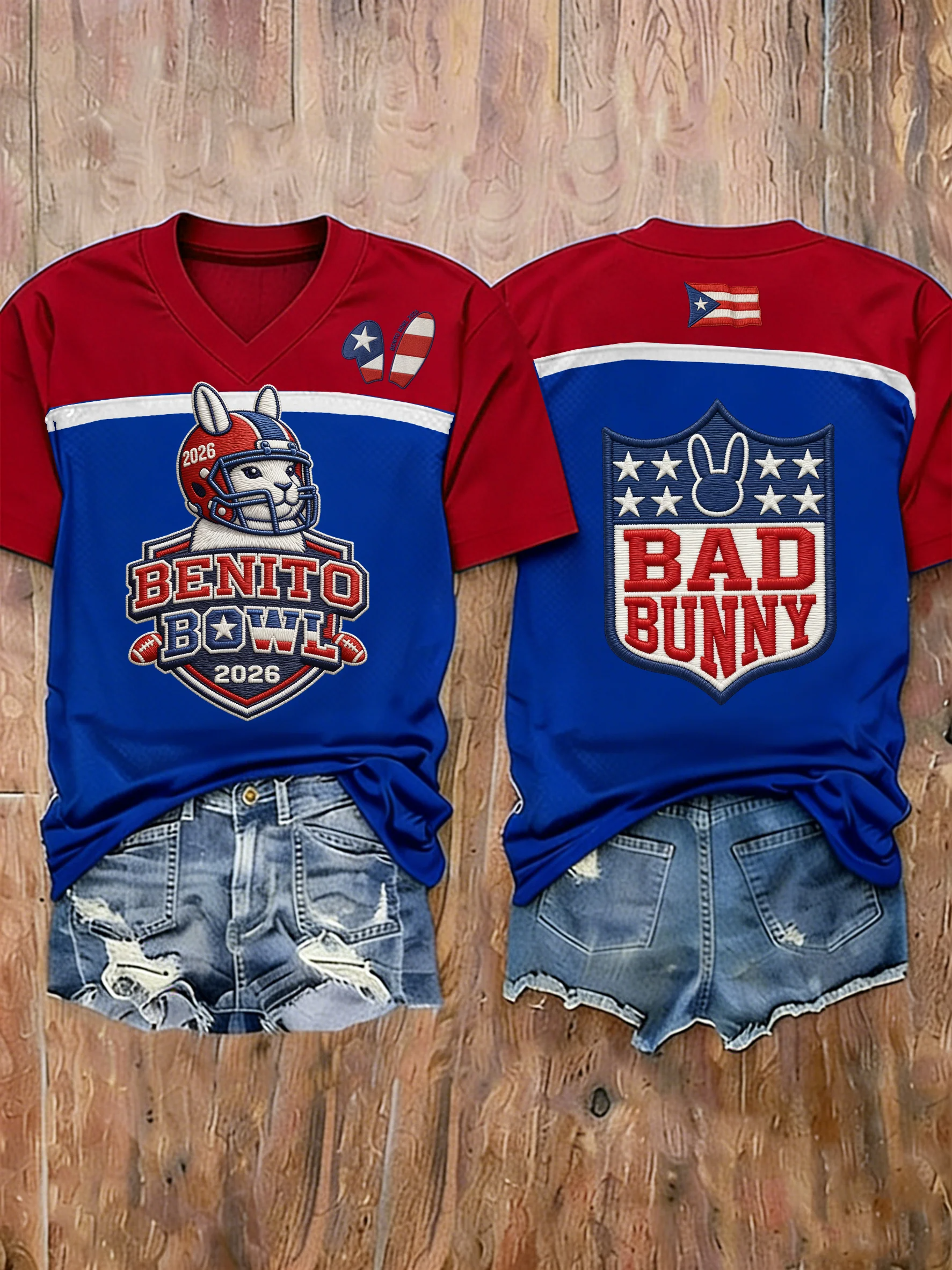 Bad Bunny Here For The Benito Bowl Jersey, Bad Bunny 2026 Blue Football Tee Bad Bunny Gift