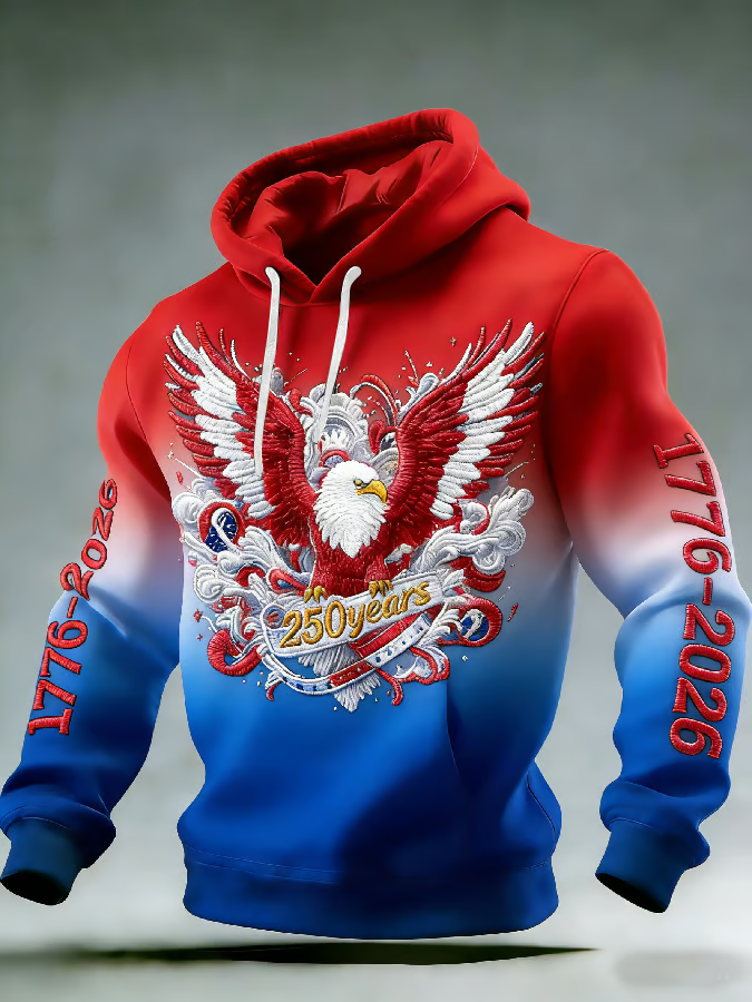 America 250th Anniversary Hoodie, Patriotic Eagle Flag Pullover, Gradient Hooded Jumper 4th Of July Gift
