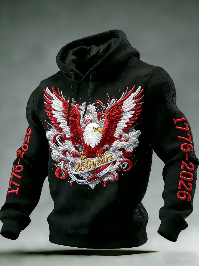 America 250th Anniversary Hoodie, Patriotic Eagle Flag Pullover, Black Hooded Jumper 4th Of July Gift