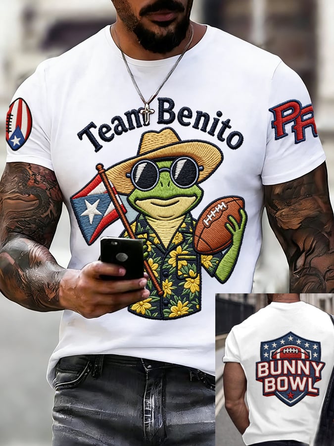 Team Benito Halftime Show Big Game Print Football Tee, Bunny Bowl Bad Game Day Bunny Shirt