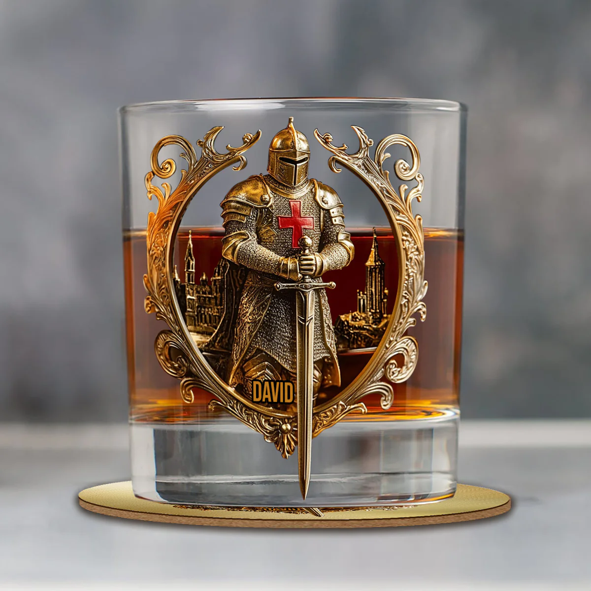 Knight Of God 11oz Whiskey Glass, Personalized Whiskey Glass, Custom Name Christian Glass