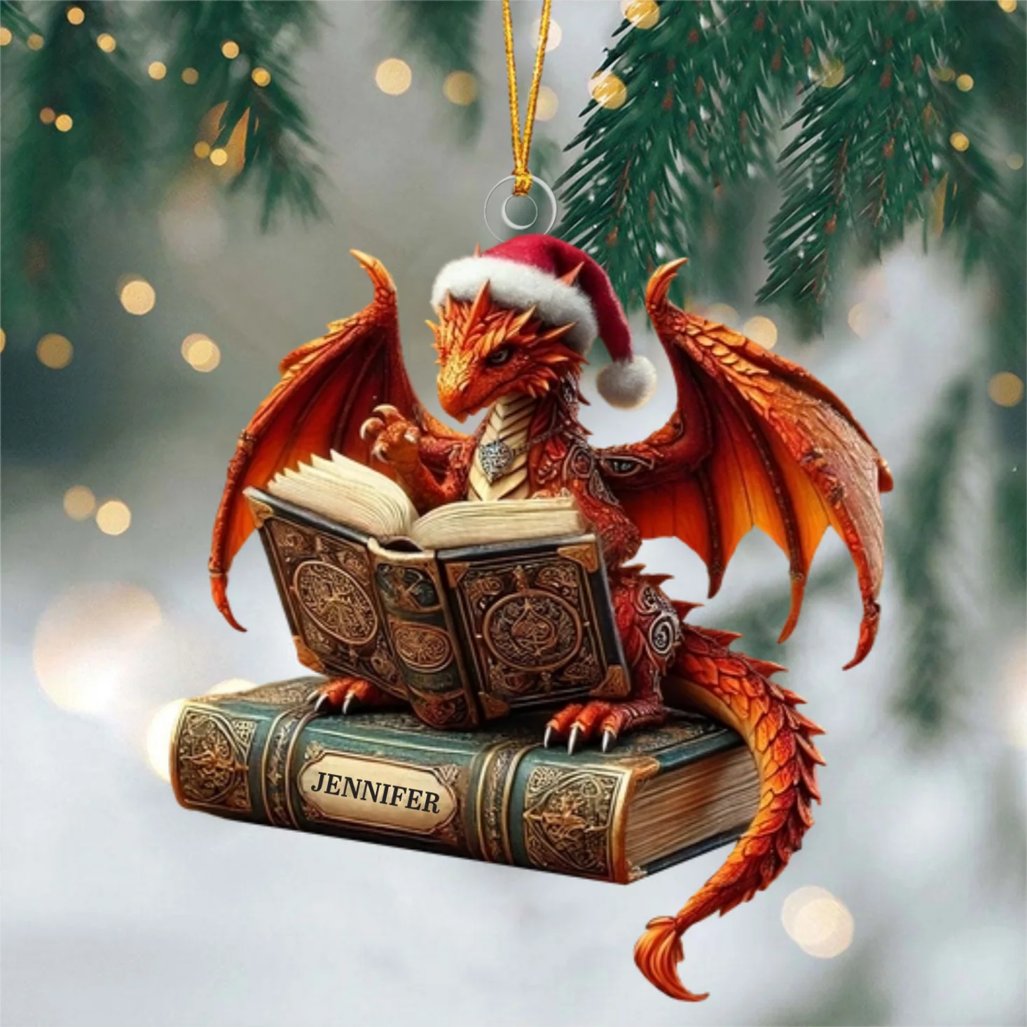 Dragon Reading Book Acrylic Ornament, Dragon Christmas Ornament, Gift For Dragon Lovers