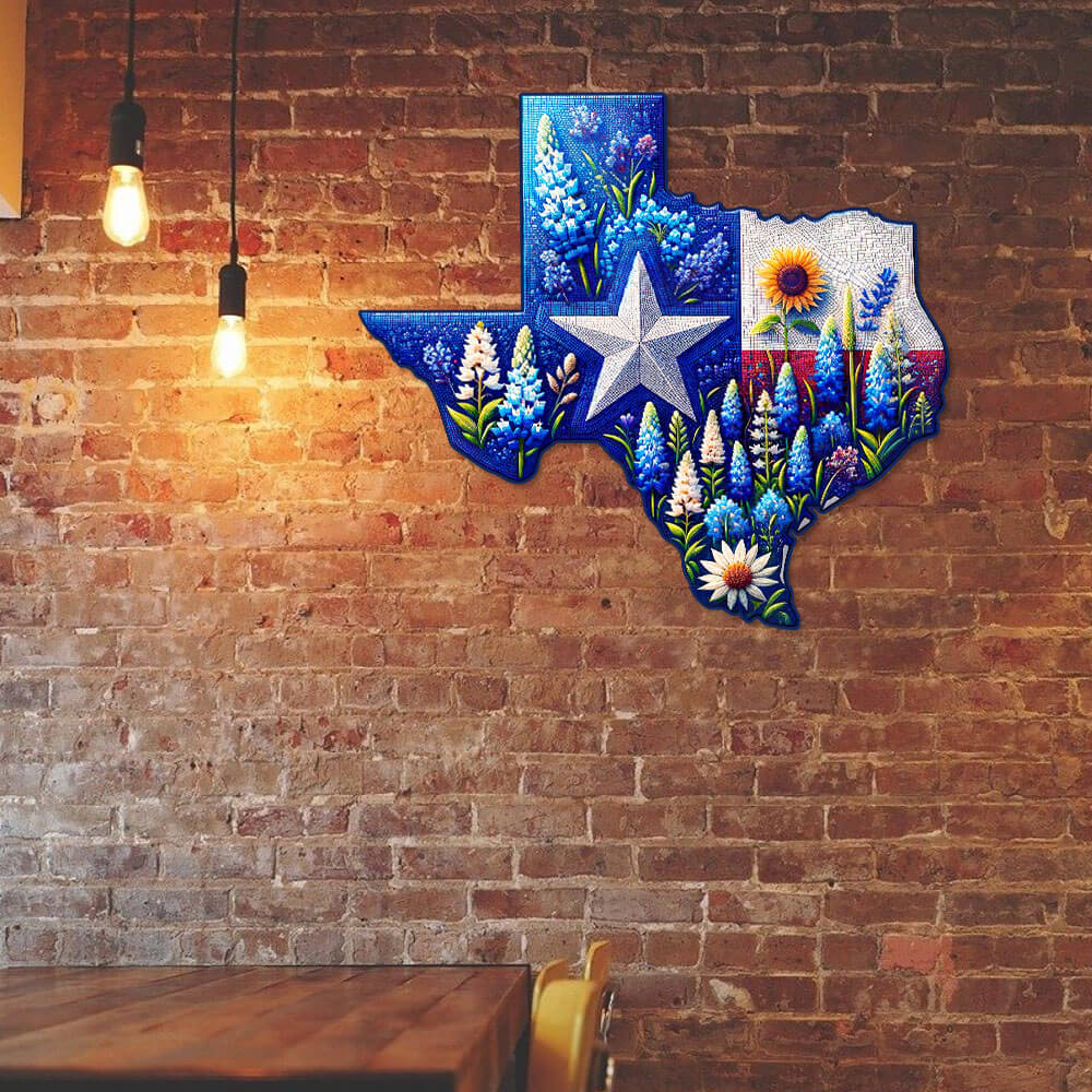 Texas Home Bluebonnet Hanging Metal Sign, Texas Wall Art, Home Wall Decor, Garden Decor