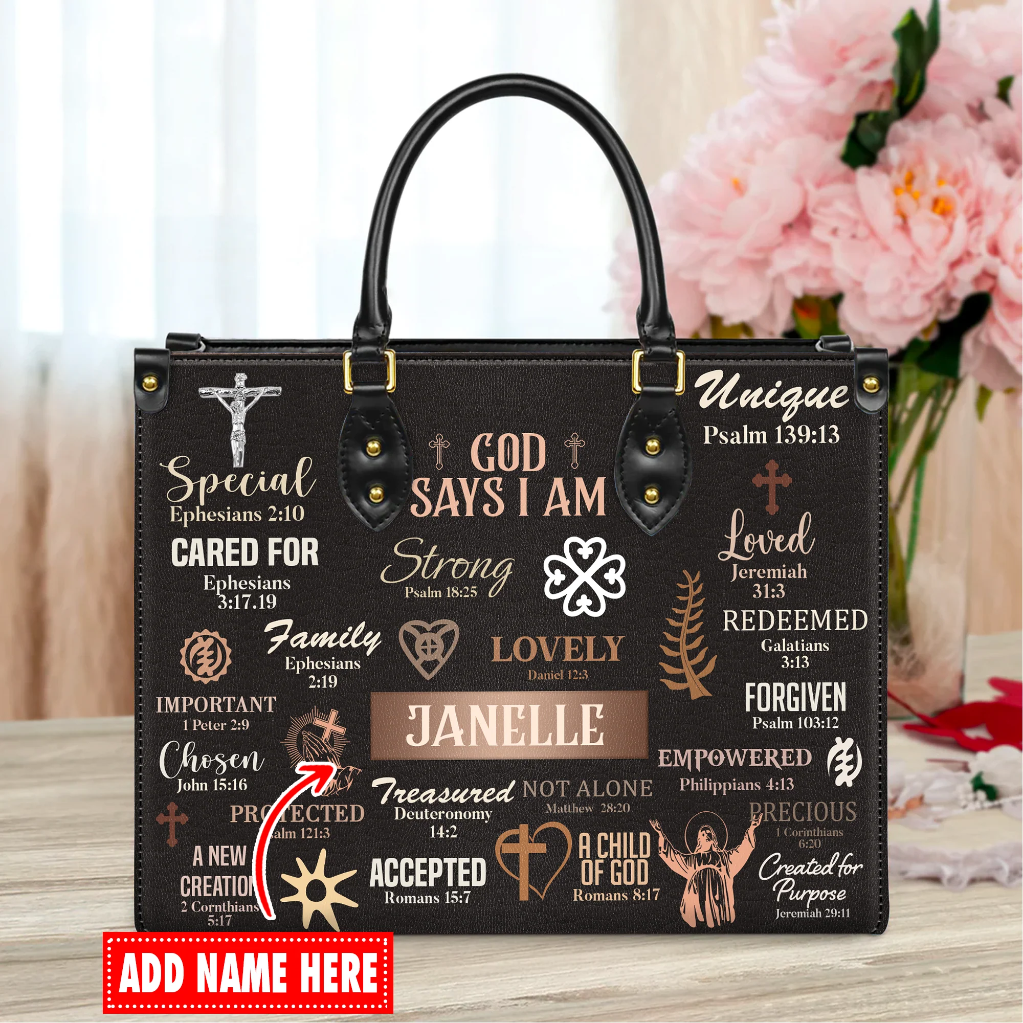 God Says I Am Special Loved Chosen Christian Identity Affirmation Personalized Leather Handbag