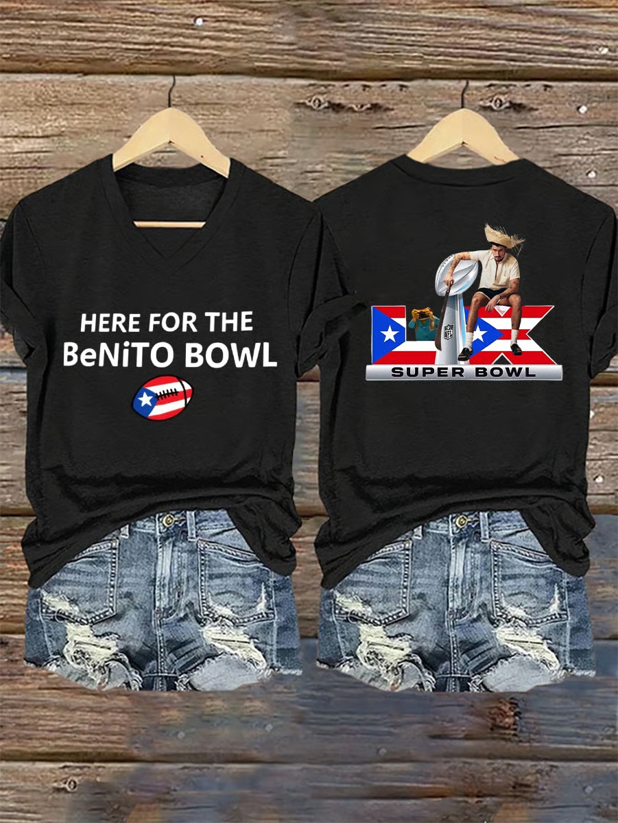 Here For The Benito Bowl Shirt, Bad Bunny Football Tee With Puerto Rico Flag Bad Bunny Gift