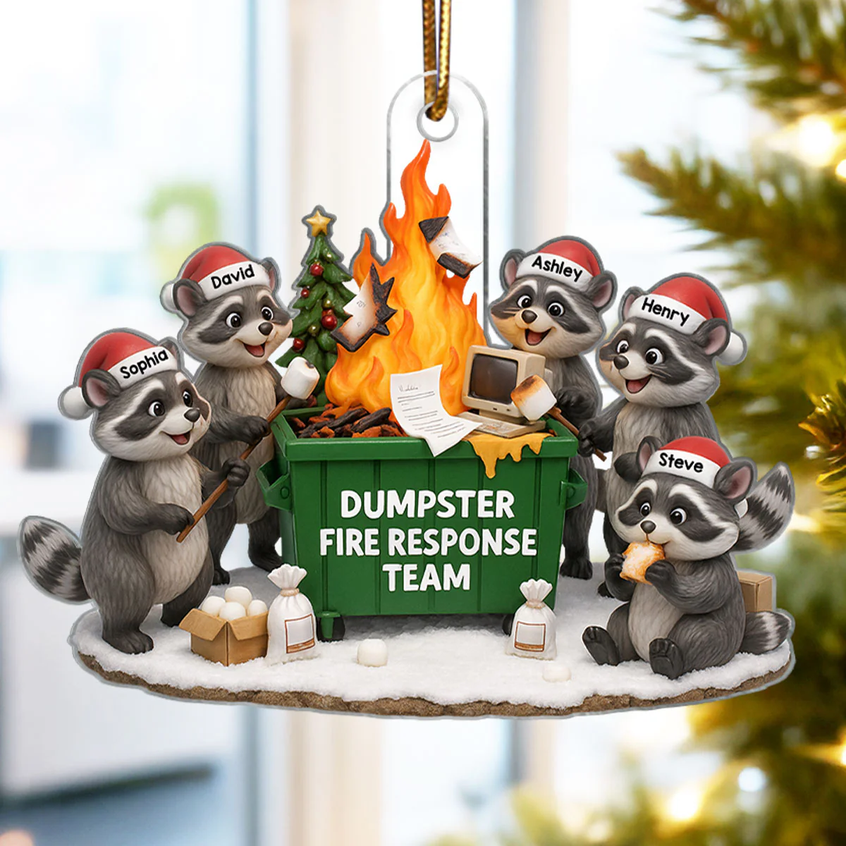 Funny Raccoon Dumpster On Fire Response Team Funny Christmas Gifts For Coworkers Personalized Acrylic Ornament