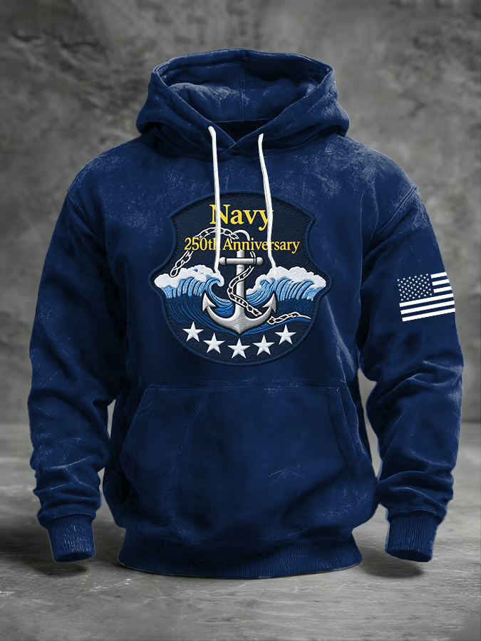 Men's Casual Long-Sleeved Patriotic American Hoodie, Blue Hooded Jumper 4th Of July Gift