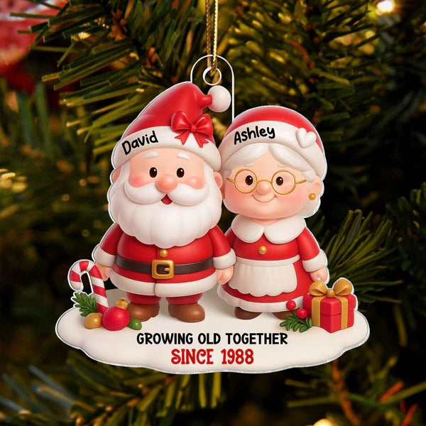 Santa Couple Growing Old Together Personalized Acrylic Ornament, Anniversary, Christmas Gift