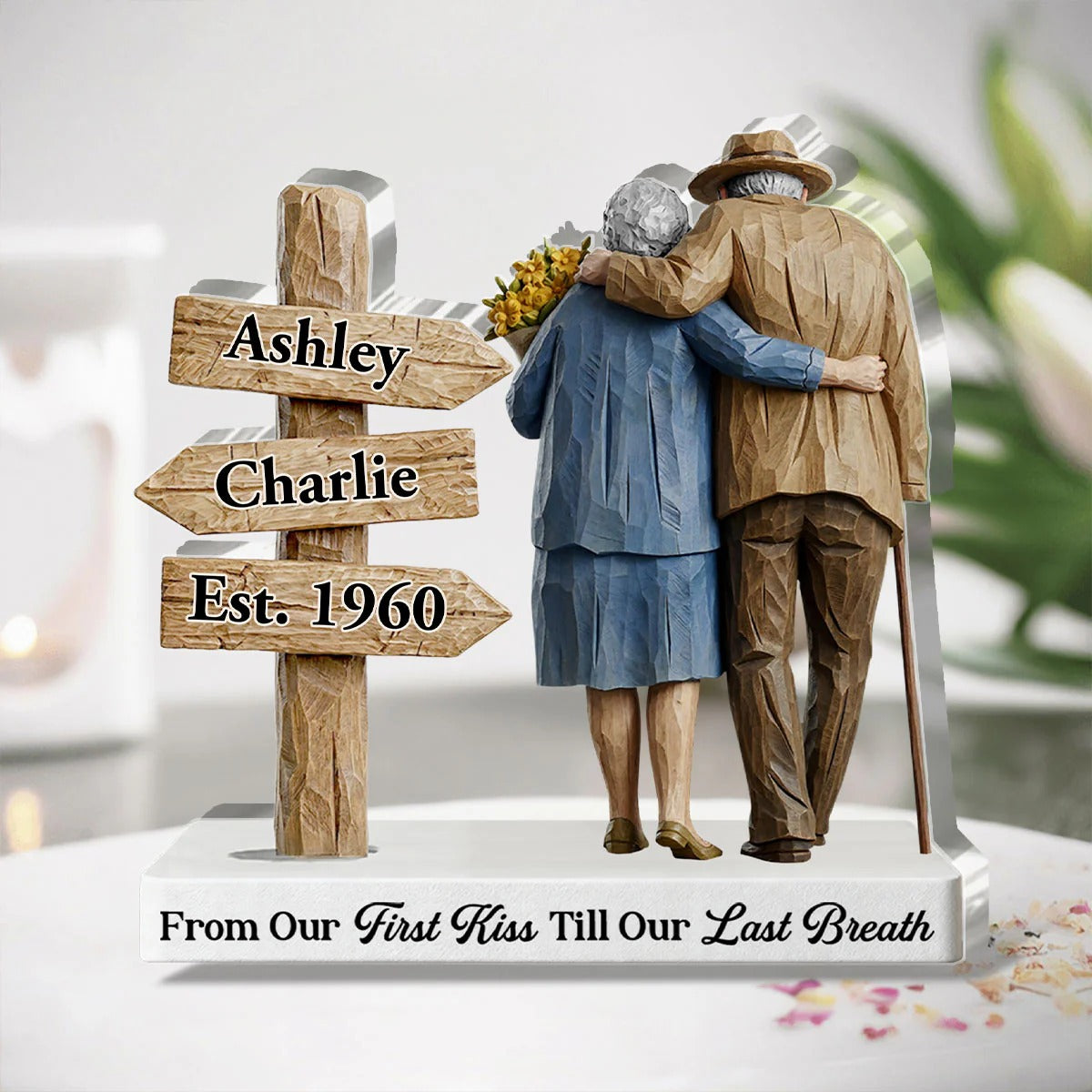 From Our First Kiss Till Our Last Breath Old Couple Acrylic Plaque, Anniversary Plaque, Valentine Couple Gift