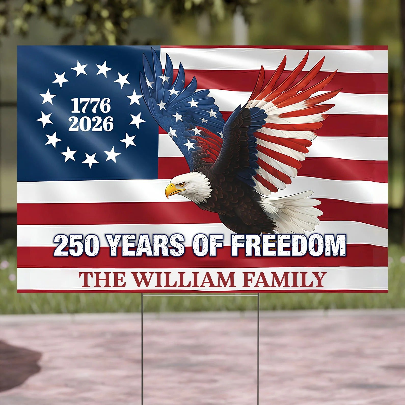 Custom Name 250 Years of Freedom Yard Sign, Patriotic Eagle 1776–2026 Outdoor Decor