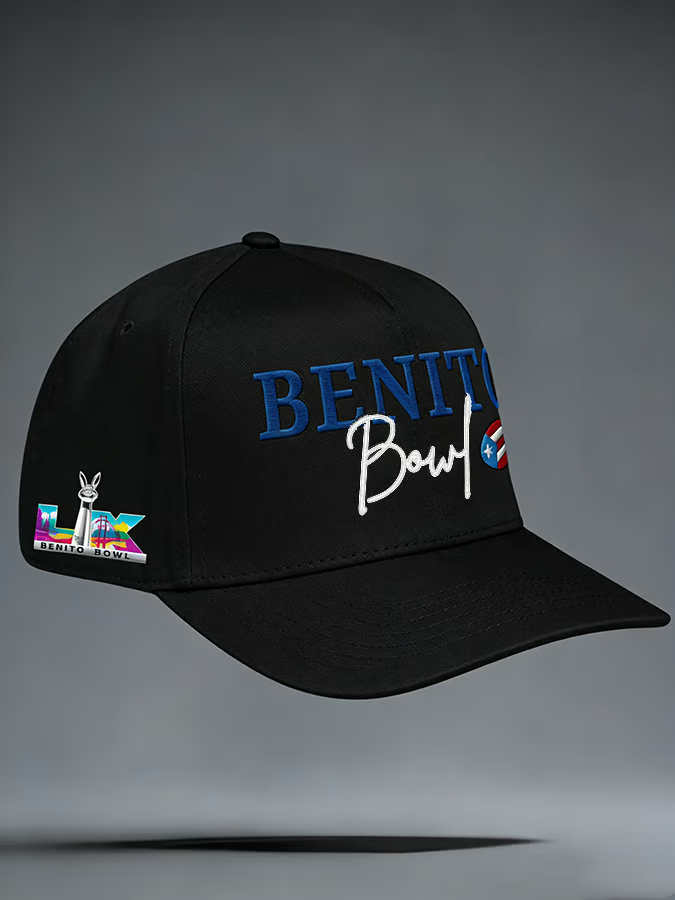 Bad Bunny Benito Bowl Half Time Puerto Rico Flag Black Printed Hat Benito Bowl 2026 Baseball Hat Cap