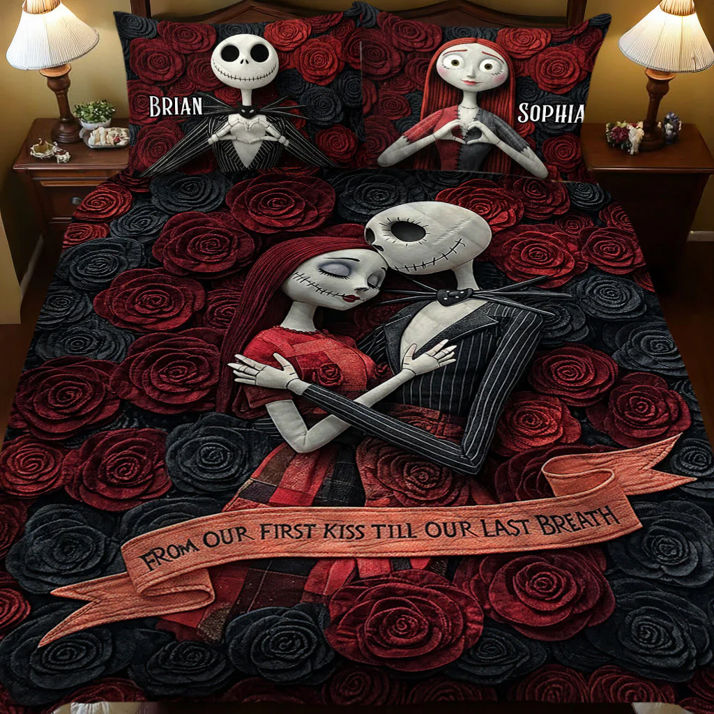 From Our First Kiss Till Our Last Breath Personalized Bed Set, Couple Anniversary Gift, Valentine Gift Ideas