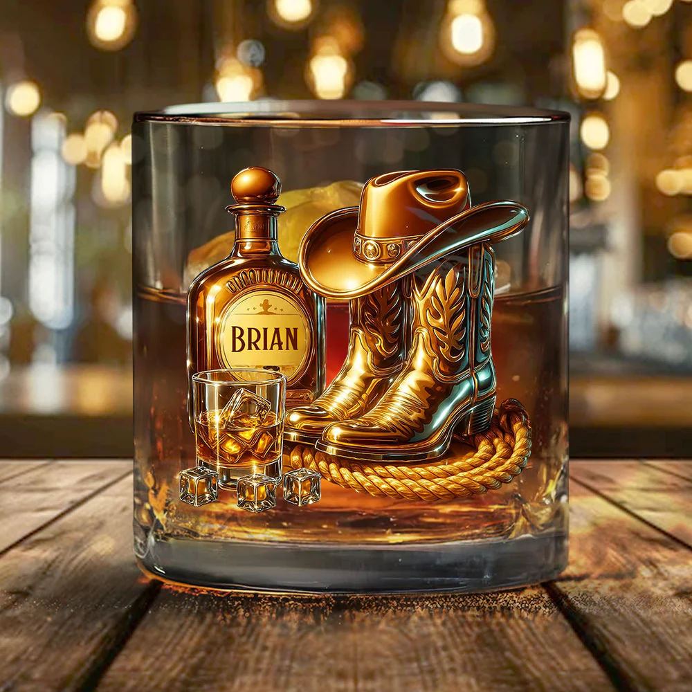 Custom Name Cowboy Boots Hat Whiskey Glass, Wild Spirit Unique Whiskey Glass, Cowboy Christmas Gifts