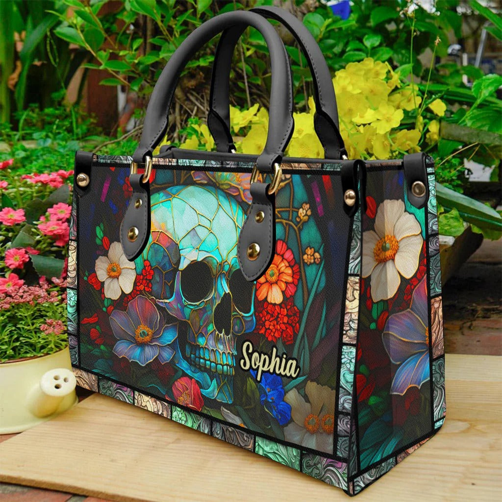Floral Skull - Personalized Skull Leather Handbag