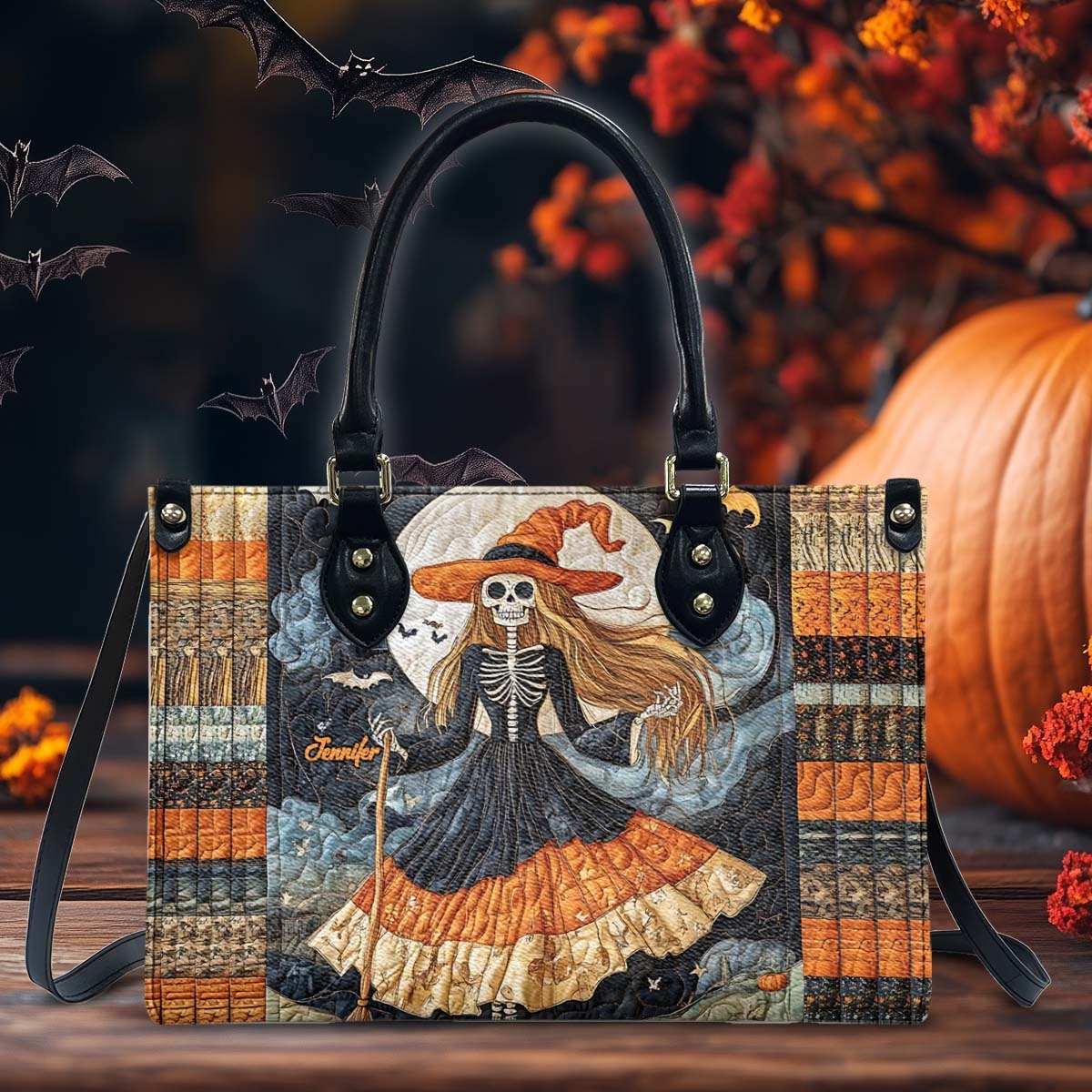 Beautiful Skull Witch - Personalized Witch Leather Handbag - Boho Handbag - Leather Shoulder Bag