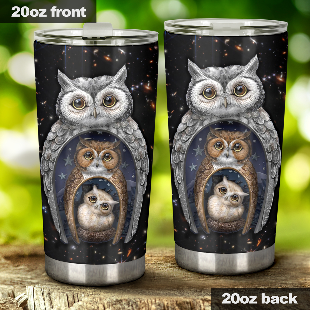 Owl Family Large Tumbler, Cute Tumblers, Stainless Steel Tumbler